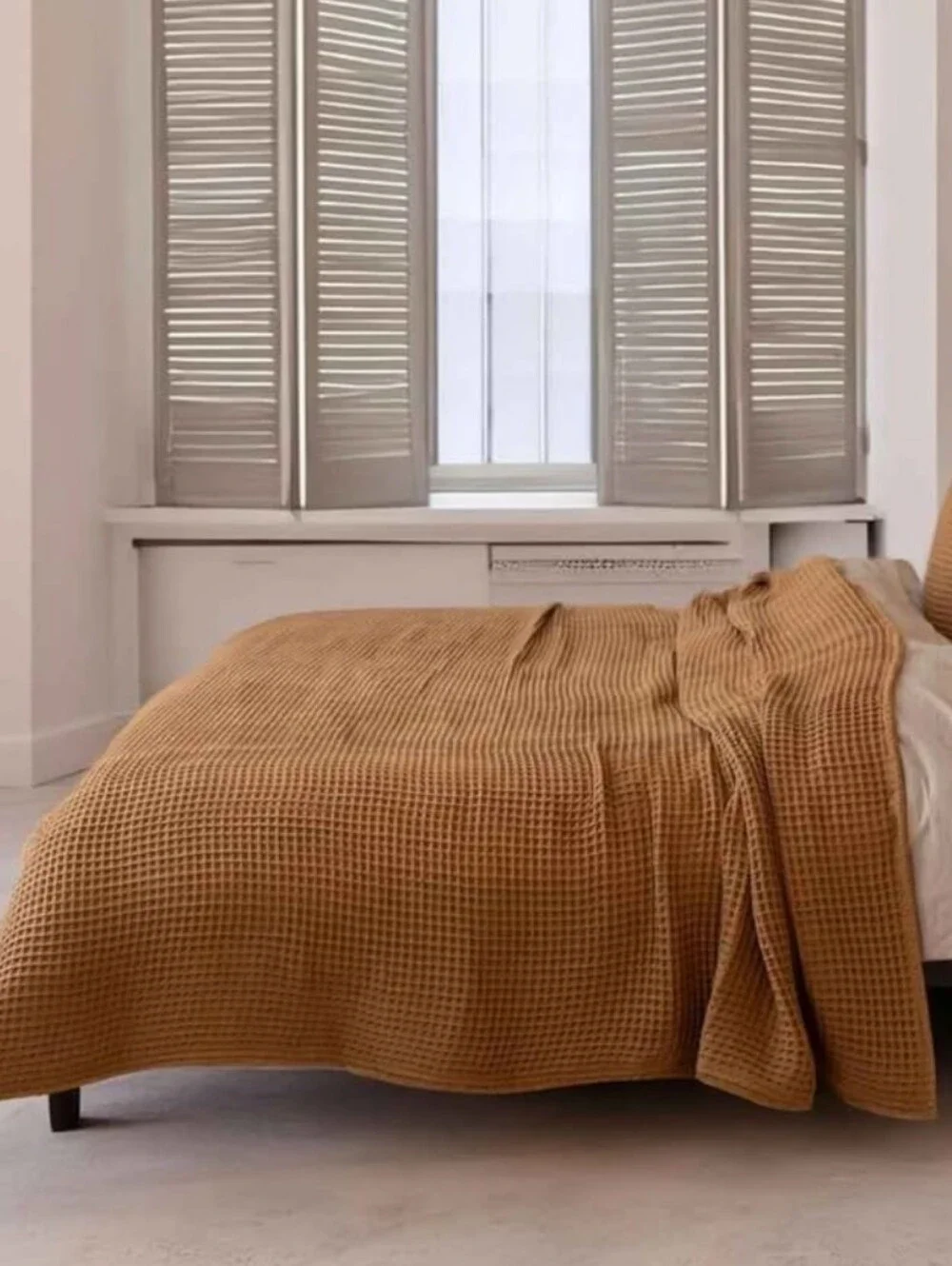 100% Turkish Cotton Waffle Blanket King Size Caramel - Premium Quality, Light